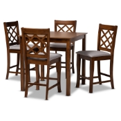 Baxton Studio Alora Modern and Contemporary Grey Fabric Upholstered Walnut Brown Finished 5-Piece Wood Pub Set